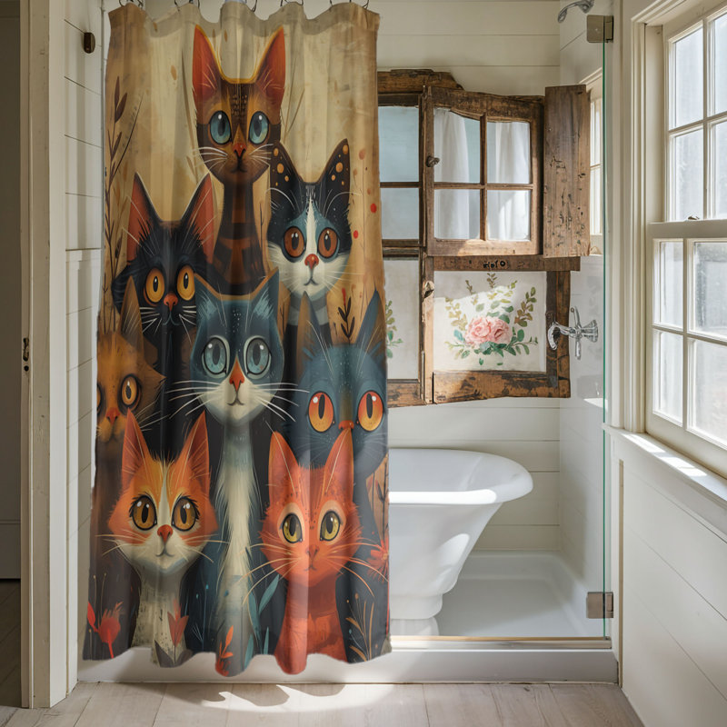 Rideau de douche standard 1 pièce Kitty Colors, H 74 po x l 71 po