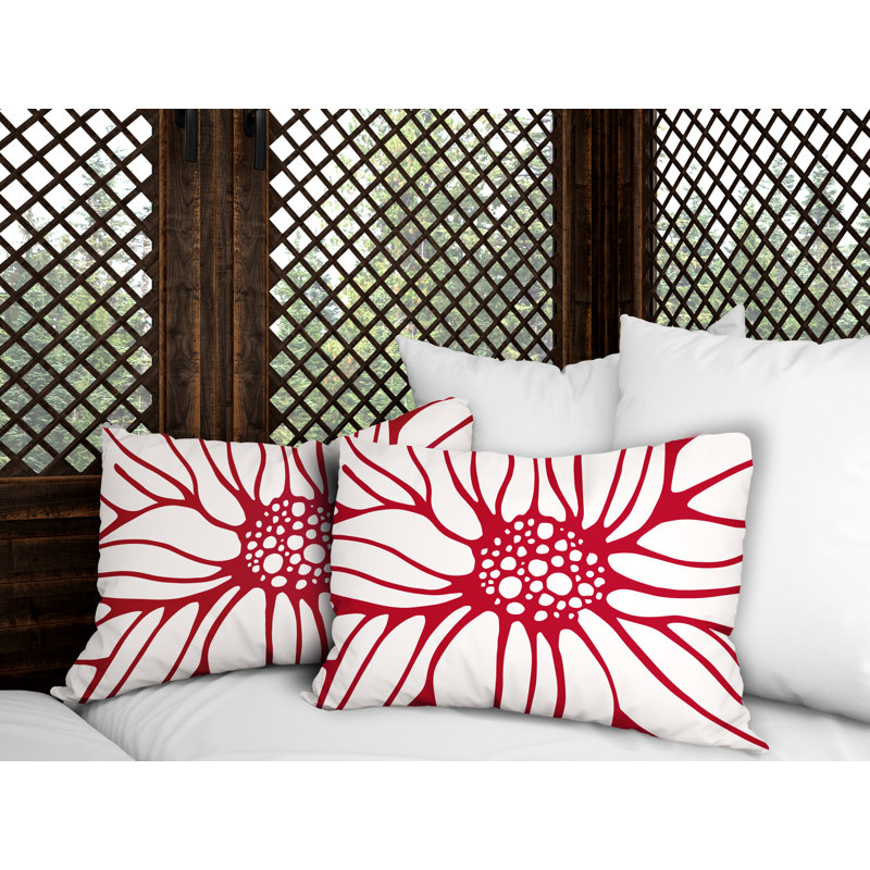 Floral Outdoor Reversible Throw Pillow, Red