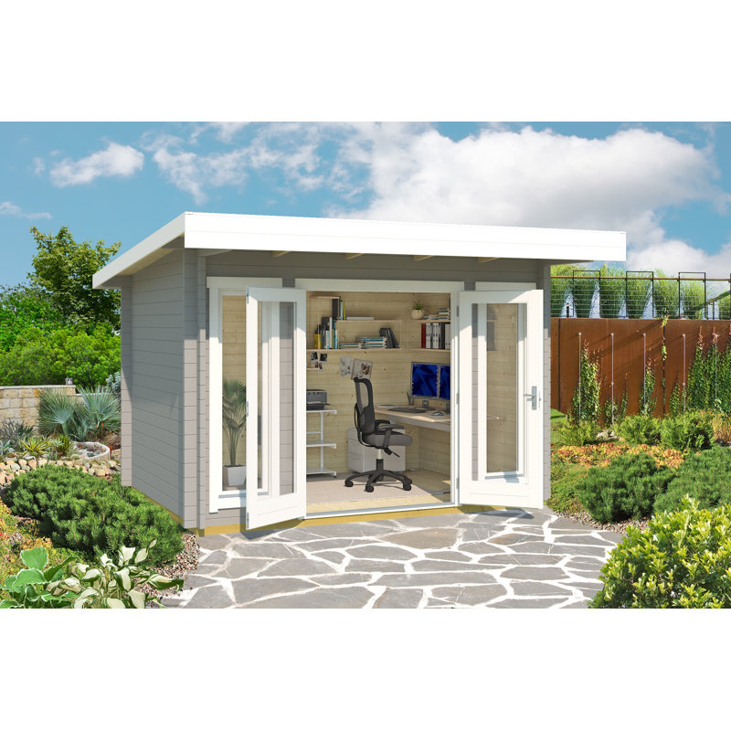 Lasita Barbados Mini 11 x 8 Ft. Premium Log Cabin With Tempered Double Glazed Windows (44mm), BARBADOS MINI LIGHT GREY