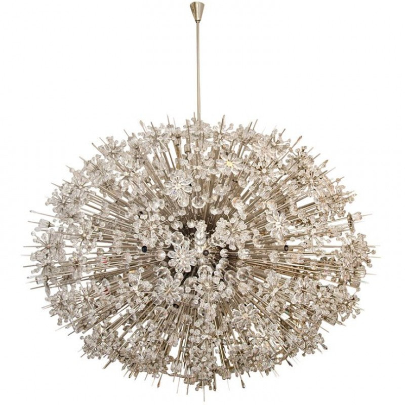 Lustre sphérique clair Spoutnik Stella, Chrome brossé, Fumée, 34” Wide x 30” Height