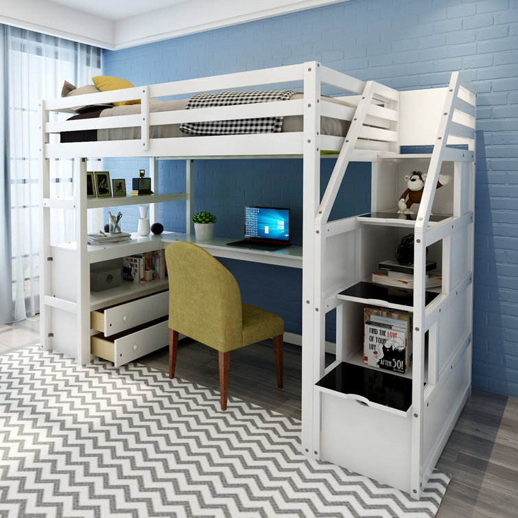 Harjot Kids Twin Loft Bed with Drawers( incomplete Box 3 Of 3)