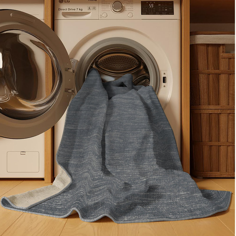 Machine Washable Solid Gray Area Rug, Square 7'