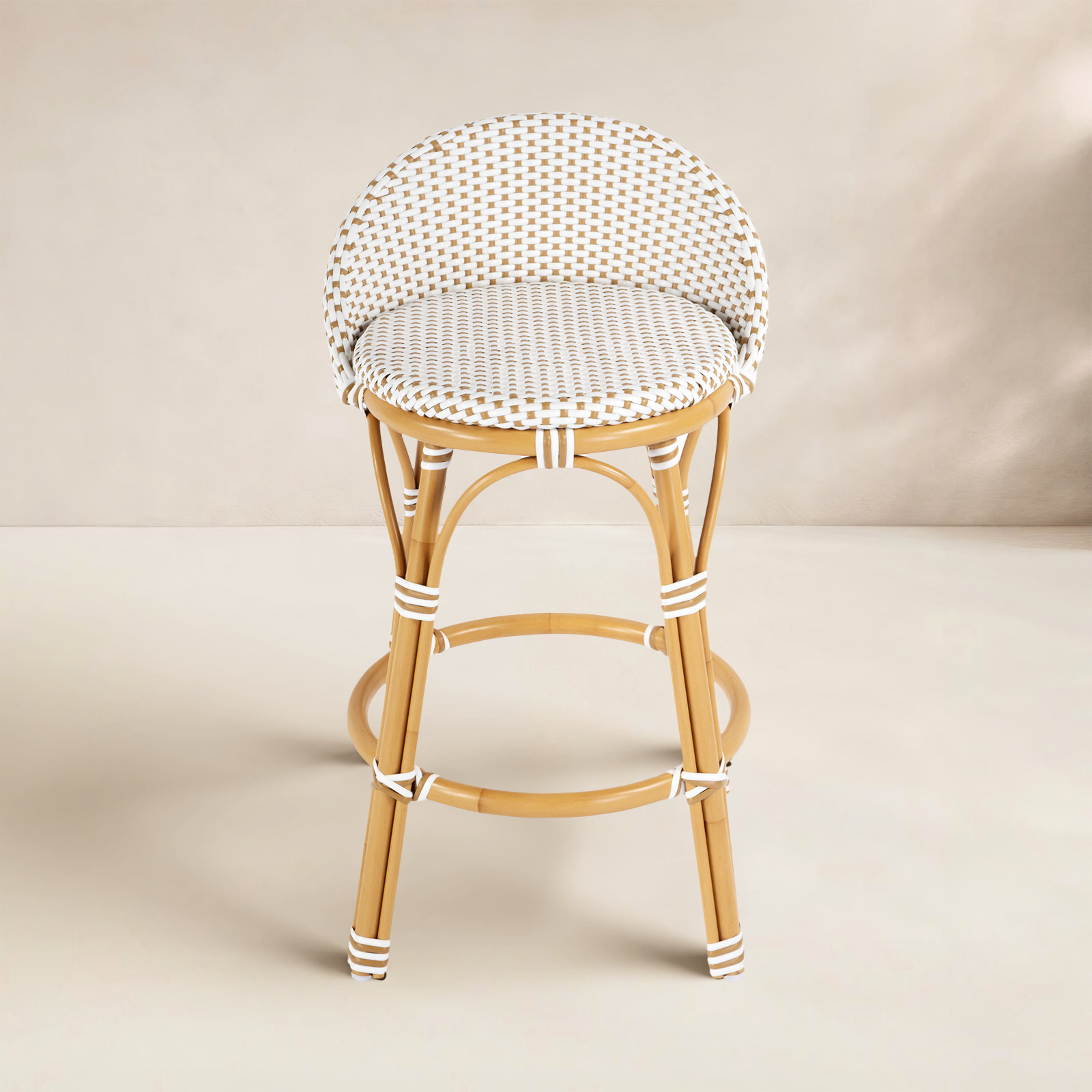 Ellie Woven Stool, White/Beige