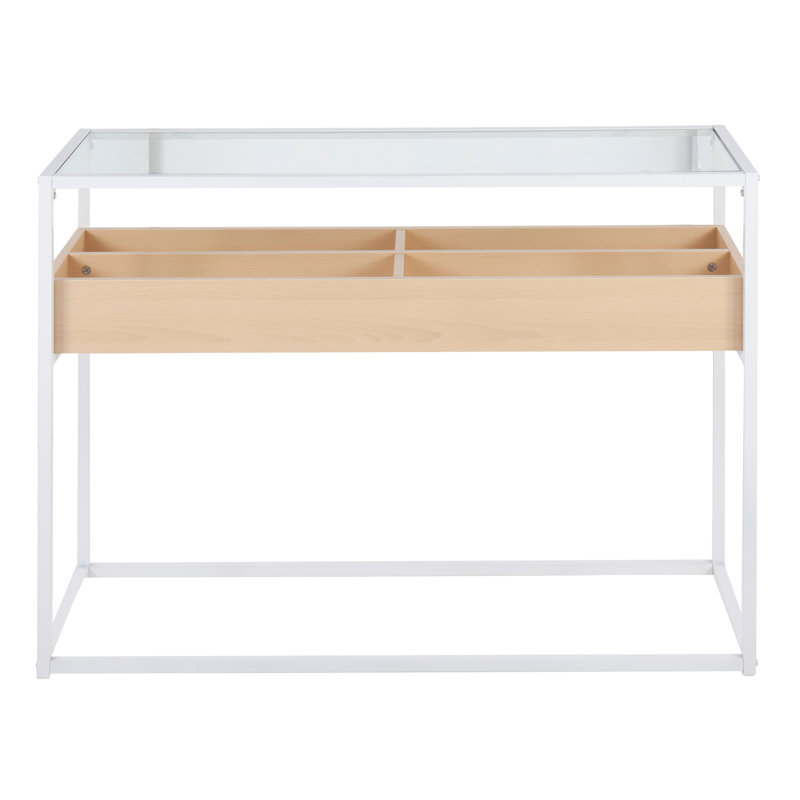Kaebri 43.25'' Glass Top Console Table, White/Clear, White/Oak