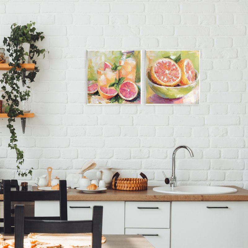 Grapefruit Drinks & Fruits 2pc Wall Plaque Set, design by Riley B