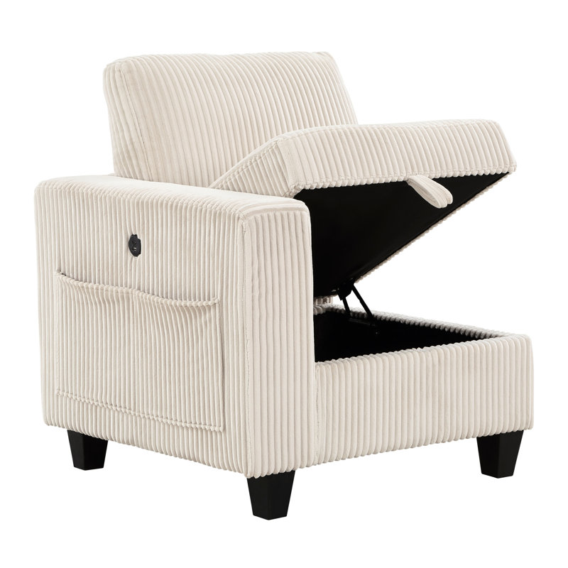 Canapé modulaire en velours côtelé beige avec poignée en boucle et siège de rangement rembourré moderne