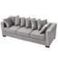 Velours moderne gris à 3 places avec clous carrés et argentés, repose-pieds en bois massif, coussin à haute élasticité, housse amovible, rangement inférieur gris, accoudoirs, siège à ressorts ensachés, housse en dessous-1864677827