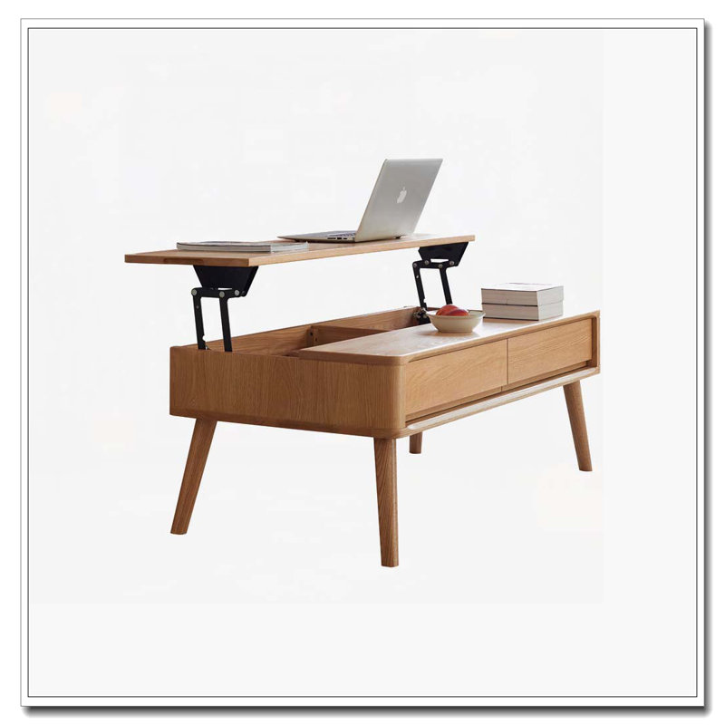 Table basse avec plateau relevable en bois de chêne massif, H 17,72 po x L 39,37 po x l 23,62 po