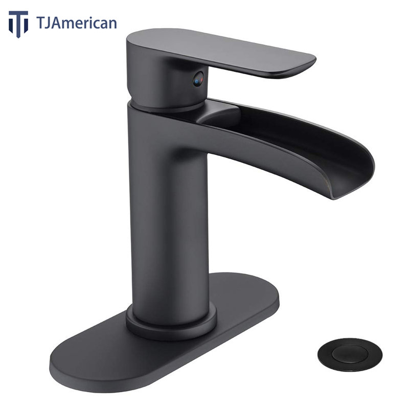 Robinet de lavabo pour salle de bain à poignée simple TJAB1970 avec plateau inclus en noir mat