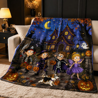 Cute Halloween Cartoon Blanket, Cozy Plush Blanket for Sofa Couch Bed, Outdoor Camping Decor, Fun Holiday Gift
