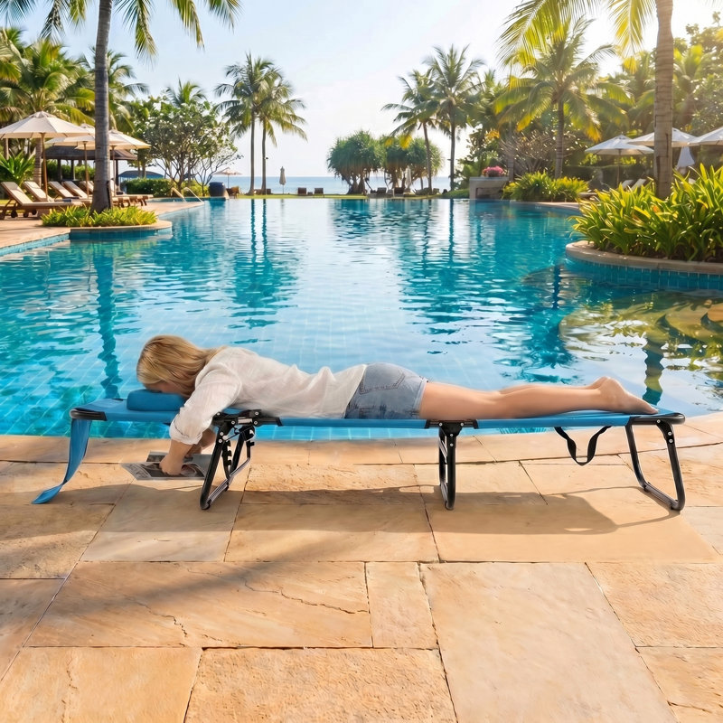 Averyanna Outdoor Metal Chaise Lounge, Blue