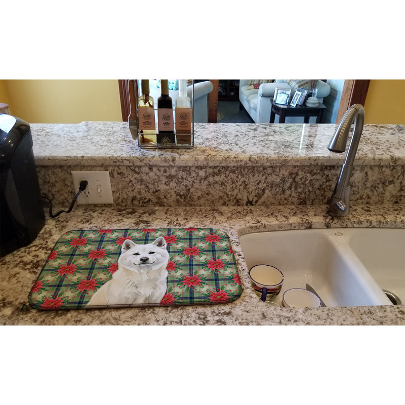 Tapis de séchage blanc Akita Christmas PoinsettIas, Blanc