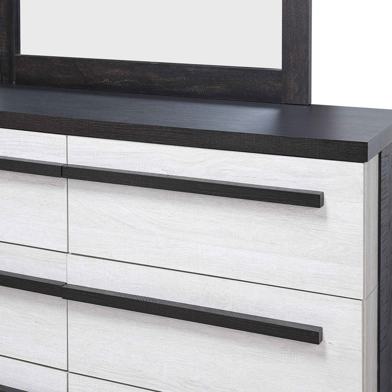 Mobilier de chambre à coucher 1 tiroir à 6 tiroirs avec rangement en bois, Crème / ébène