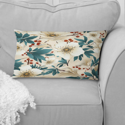 Coastal Tranquil Florals Collage Unveiled III - Floral Printed Throw Pillow