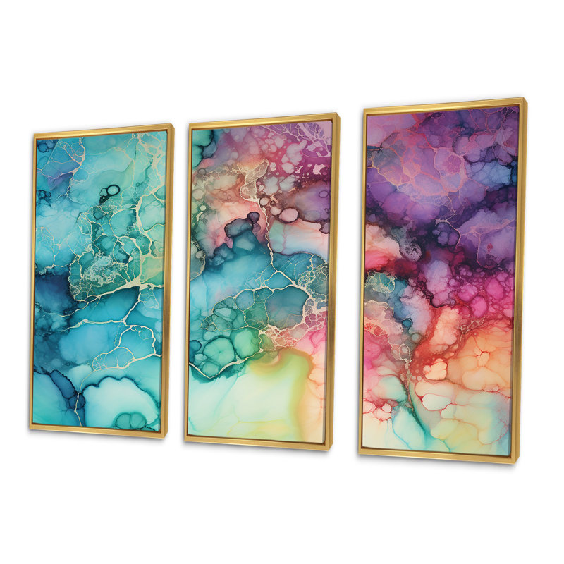 Ensemble de salon mural Cilgia - Aurora Borealis, Cadre flottant doré, H 40 po x l 60 po x P 1 po