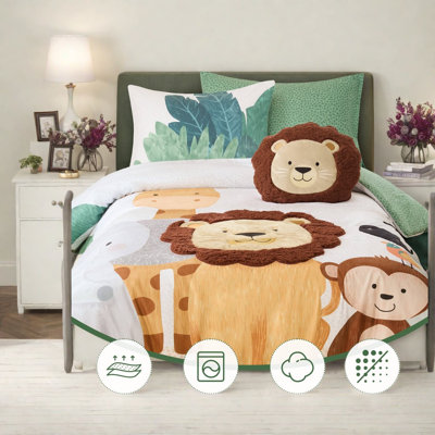 Ensemble de literie pour édredon Safari Lion, microfibre simple / simple TG, chambre d'enfant