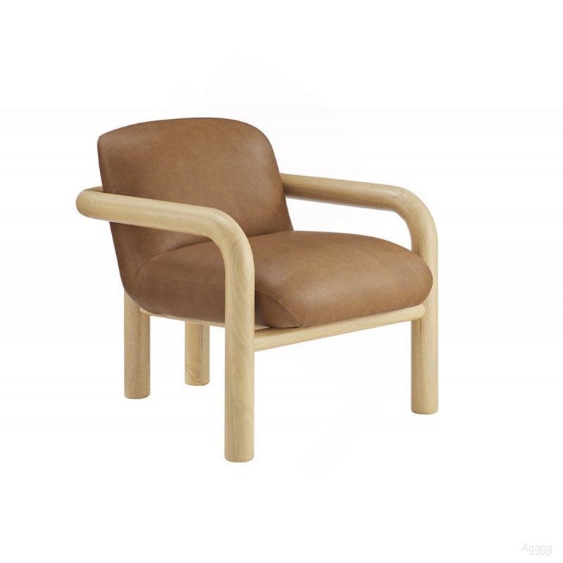 Fauteuil d'appoint rembourré moderne en similicuir avec cadre en bois naturel 1pc, Bois naturel