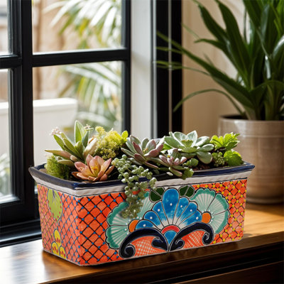 Talavera Rectangular Planter- Orange 