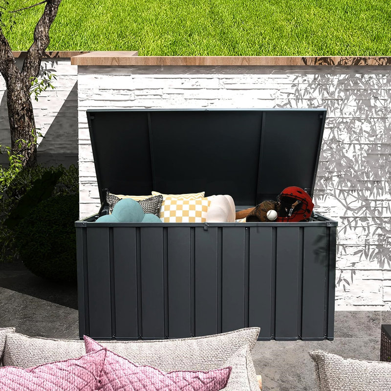 100 Gallon Outdoor Patio Cabinet - Dark Gray, Waterproof, Lockable For Cushions, Pillows, Garden Tools With Structure Material Large Deck Storage Cart Gallon, Gray Tools, Stable Feature Quality