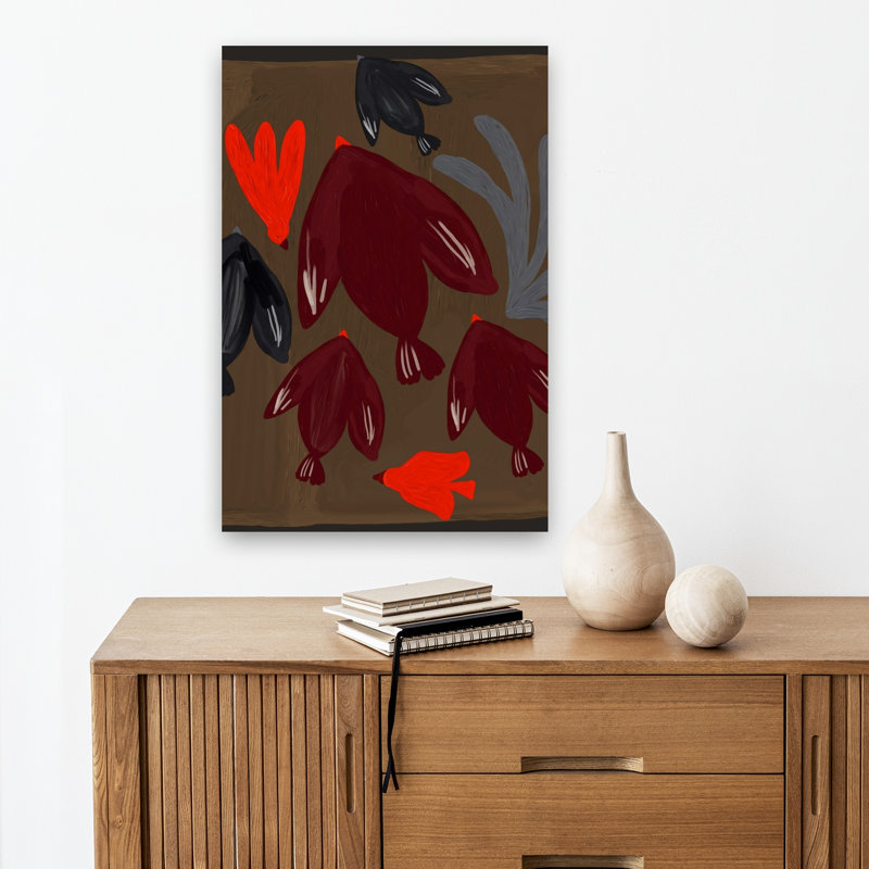 Abstract Birds Earth Tones Abstract Contemporary Minimalist Bird Nature Plant Wall Art Print 1 Piece Wrapped Canvas Wall Art