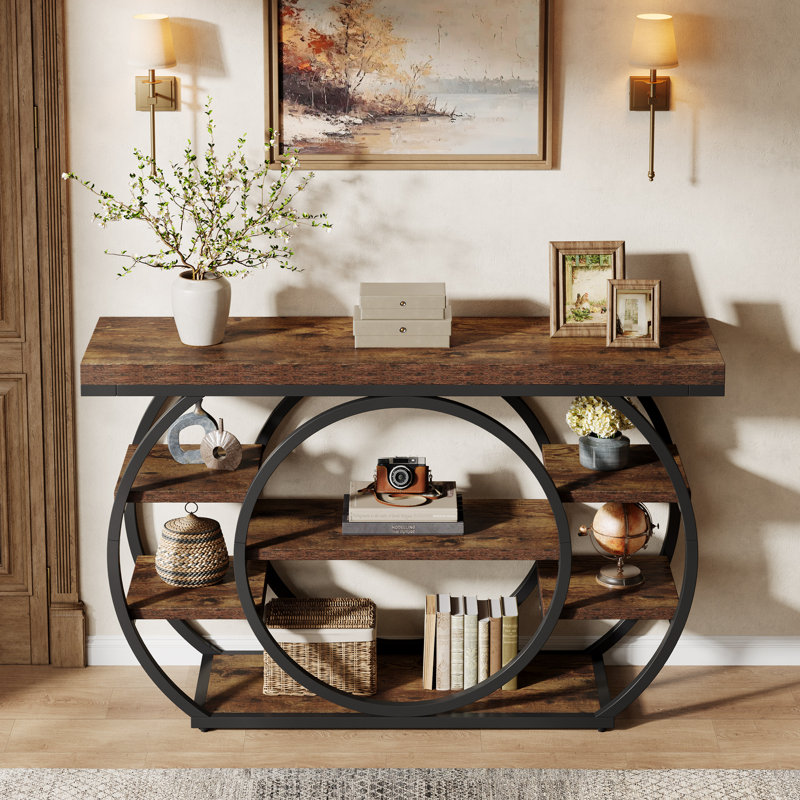 47 Inches 5-Tier Industrail Console Table, Farmhouse Entryway Table with Storage, Brown