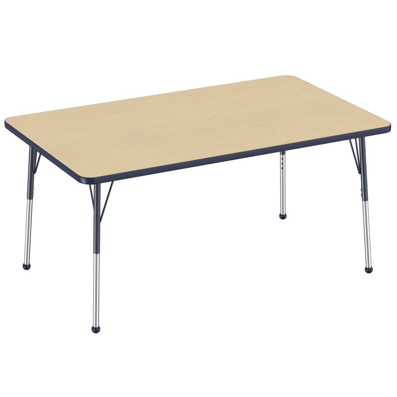 Table d'activité rectangulaire à hauteur réglable en forme de T, 36 po x 60 po, Érable / Bleu marine