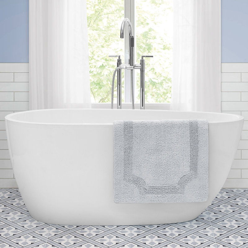 Laura Ashley Tablet Reversible Cotton Bath Rug, Light Gray, Set of 2