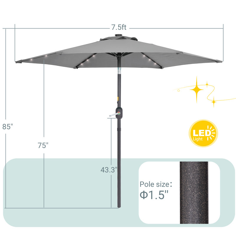 Parasol de marché éclairé 90 po Dorance, Gris clair