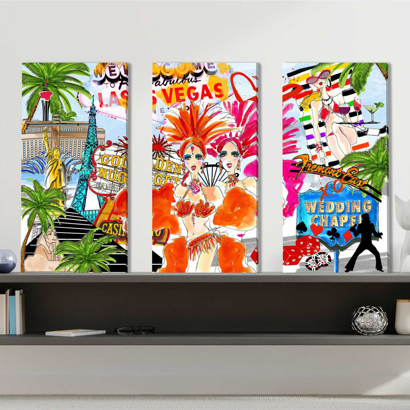 "Take Me To Las Vegas" par Jodi, ensemble de 3 impressions sur toile