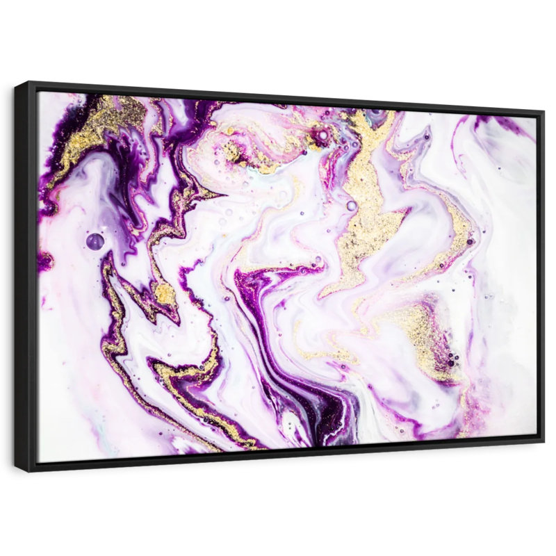 Abstrait "Reproduction sur toile abstraite mauve suminagashi", H 9 po x l 13 po