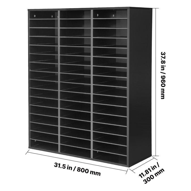 Organisateur de documents en bois pour boîtes aux lettres de bureau à 48 compartiments noir, trieur de documents de comptoir pour dossiers, documents et tablettes