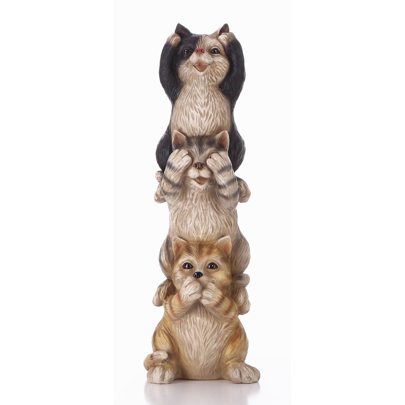 Textured Polyresin Stacking Cats Statue for Outdoor Decor