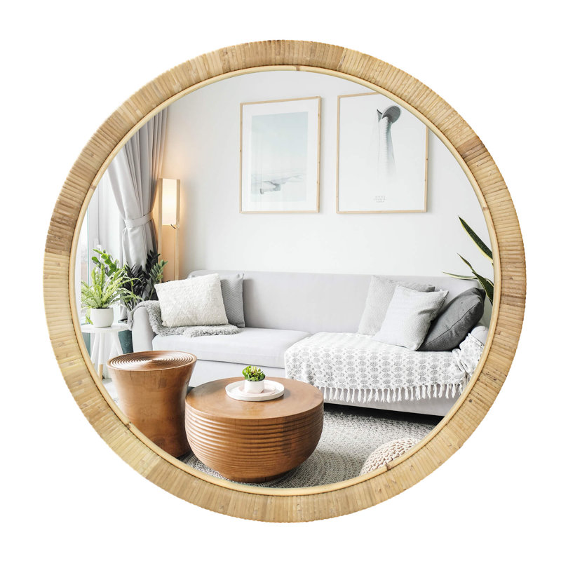 Handmade Rattan Framed Wall Mirror, Rustic Farmhouse Style Decorative Mirror, Boho Chic Design, Ideal For The Living Room, Bedroom, Bathroom And Fireplace, Arch