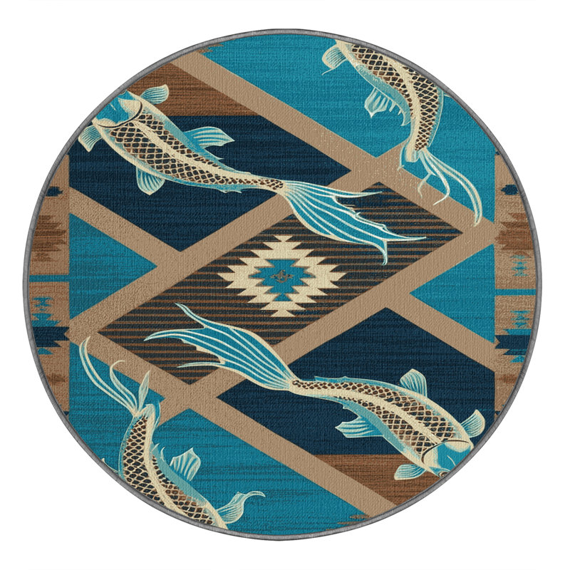  Tapis lavable Koi Fish Southwestern, Rond 6 pi