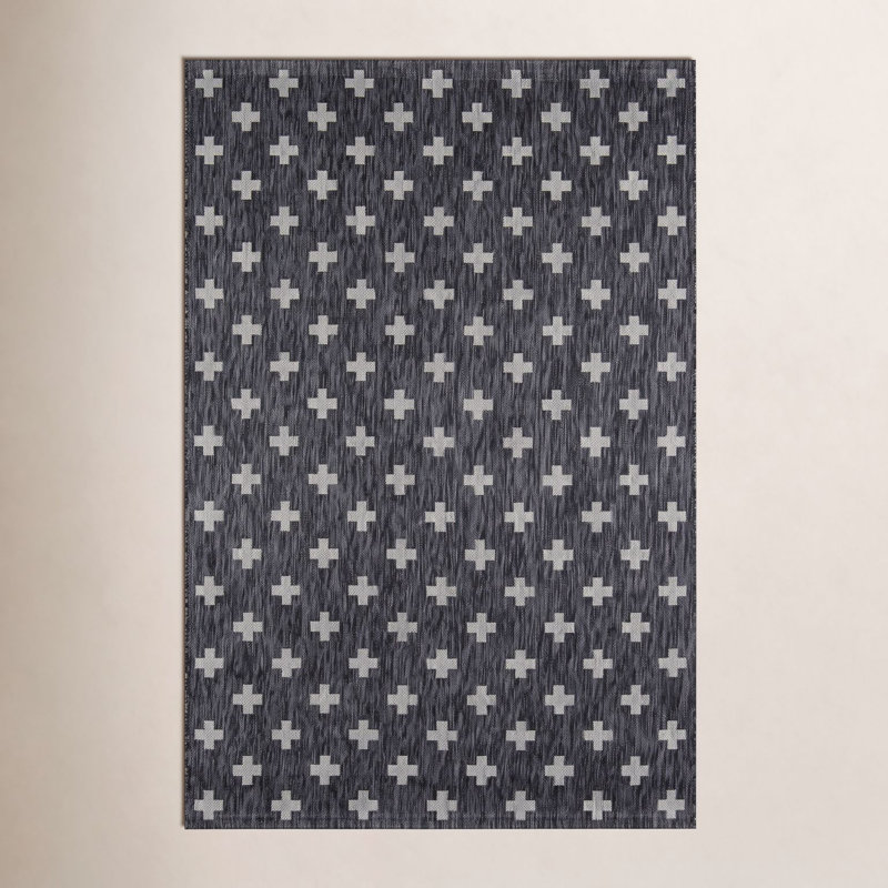 Tapis rayé intérieur / extérieur Umbria, Charcoal, Rectangle 5 pi 3 po x 7 pi 6 po