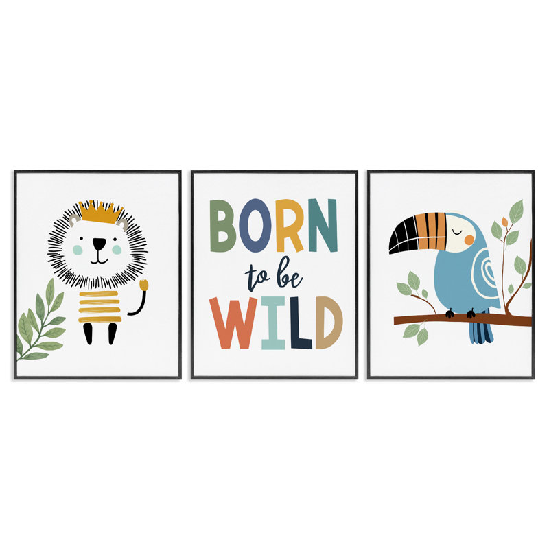 «Born to be Wild with Animals», ensemble de 3 giclées encadrées, design par Christine Simpson Art, H 14 po x l 33 po
