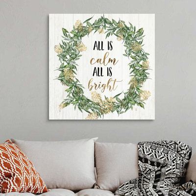 Reproduction d’art textuel sur toile, "all is calm all is bright"