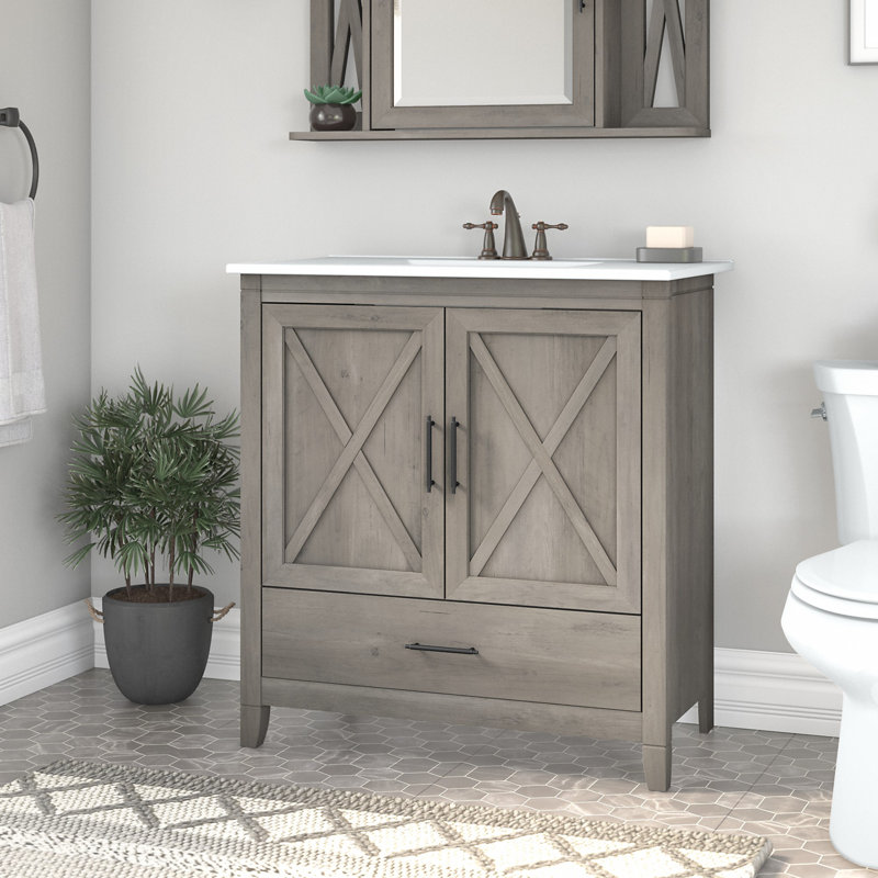 Edion 32'' Single Bathroom Vanity with Ceramic Top, Grey