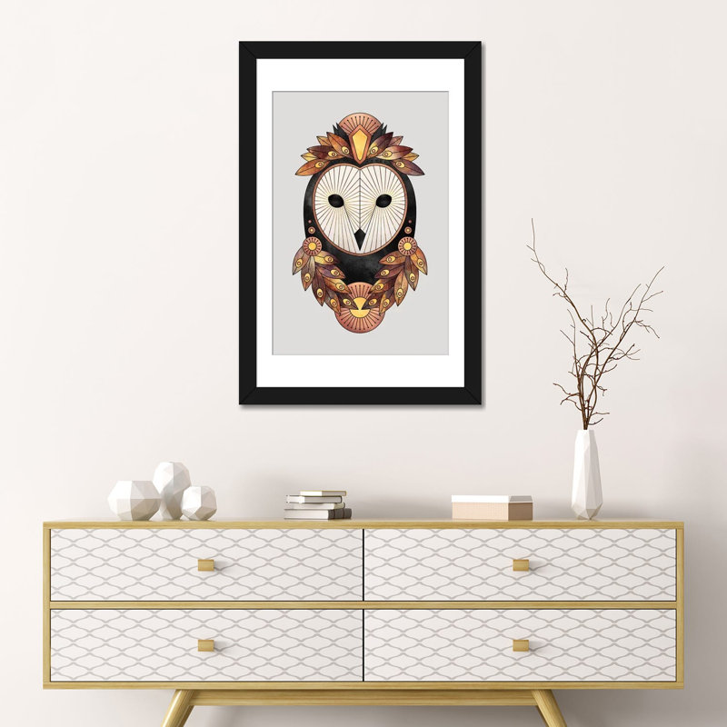 « hibou ii », impression sur toile, H 24 po x l 16 po x P 1 po, Papier d'art encadré noir, Blanc