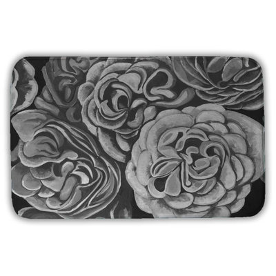 Grayscale dahlias Bath Mat with Non-Slip Backing - Quick Dry Memory Foam Bathroom Rug - Absorbent - Modern Plush Spa-Style - Machine Washable