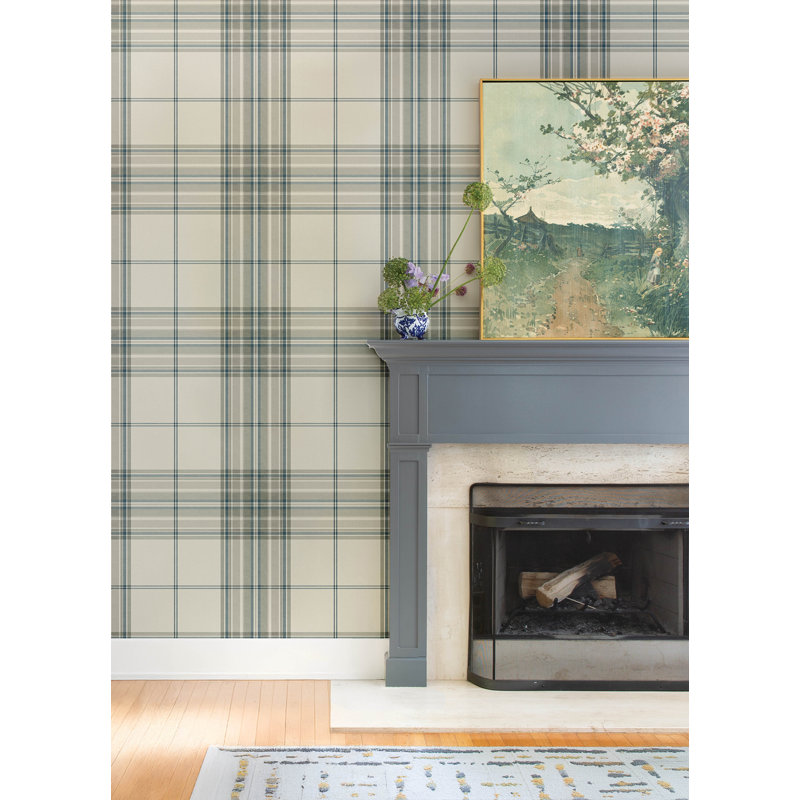 Westley Black Plaid Wallpaper, Green