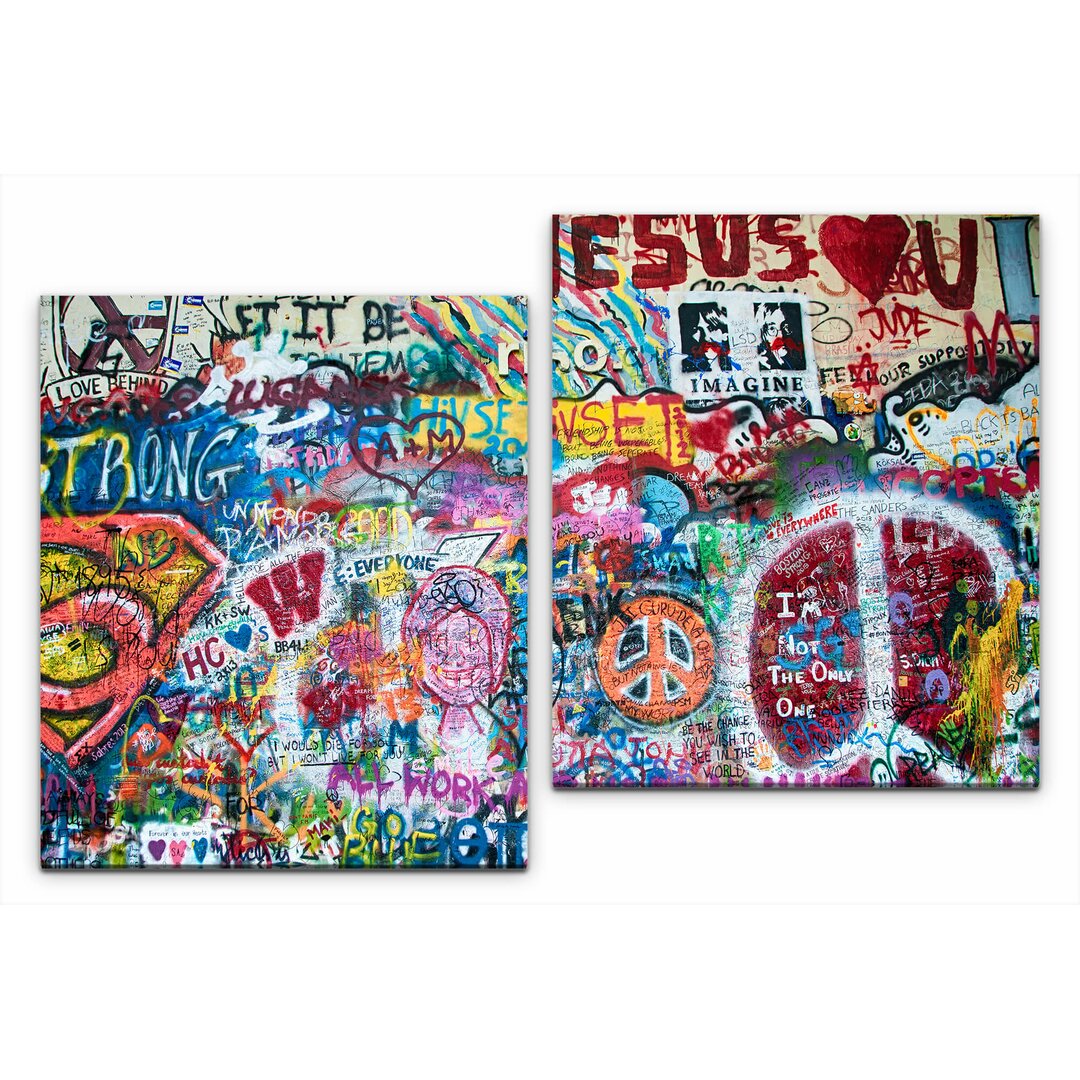 2-tlg. Leinwandbild-Set Colourful John Lennon Wall in Prague