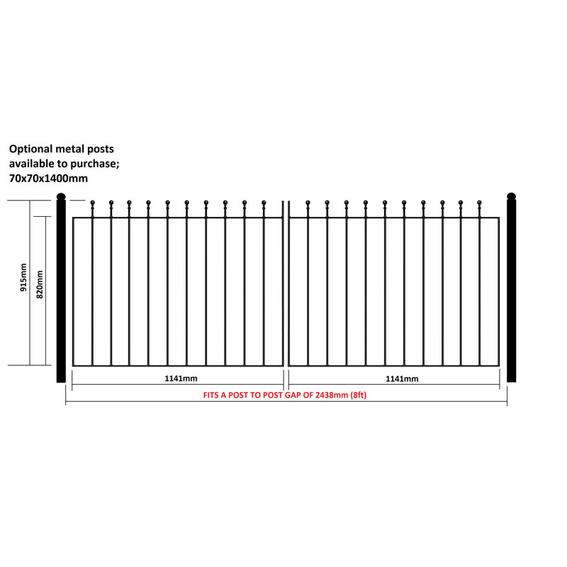 Begonia Ball Top Metal Driveway Garden Gate 91 cm High, 244cm W X 91cm H