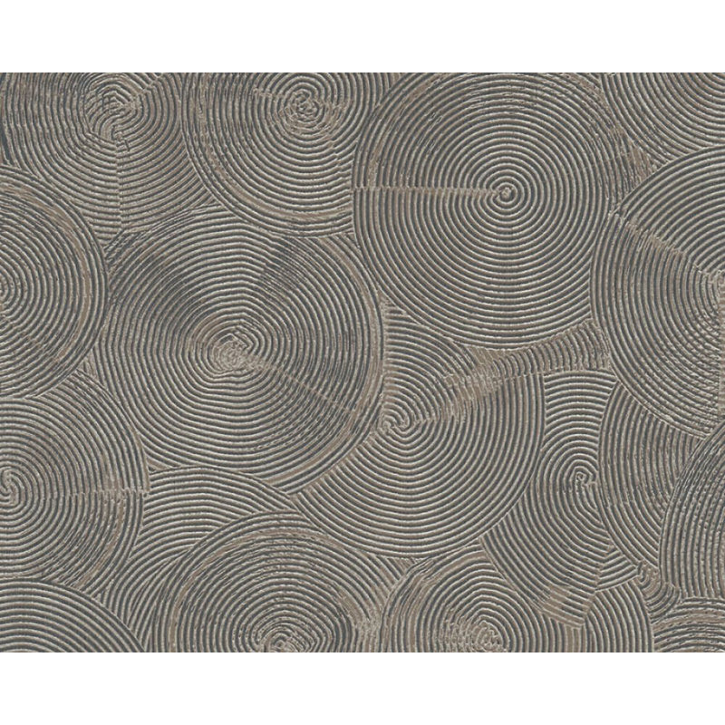 Rouleau de papier peint texturé L 33 pi x l 21 po Mahpiya Circles, Noir / brun / métallique