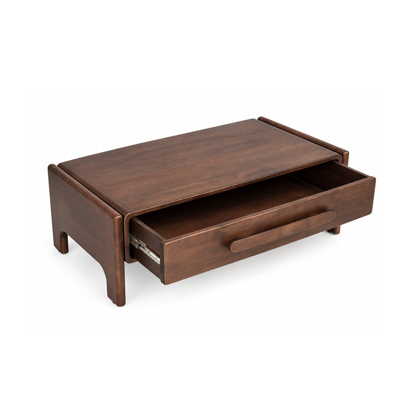 Essence Walnut Haze Solid Wood Coffee Table with Integrated Storage Drawer