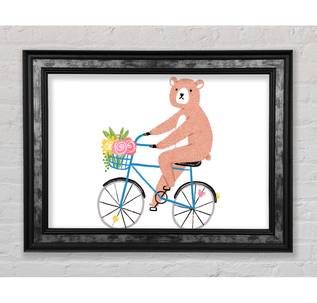 Gerahmtes Leinwandbild Bear Riding A Bike