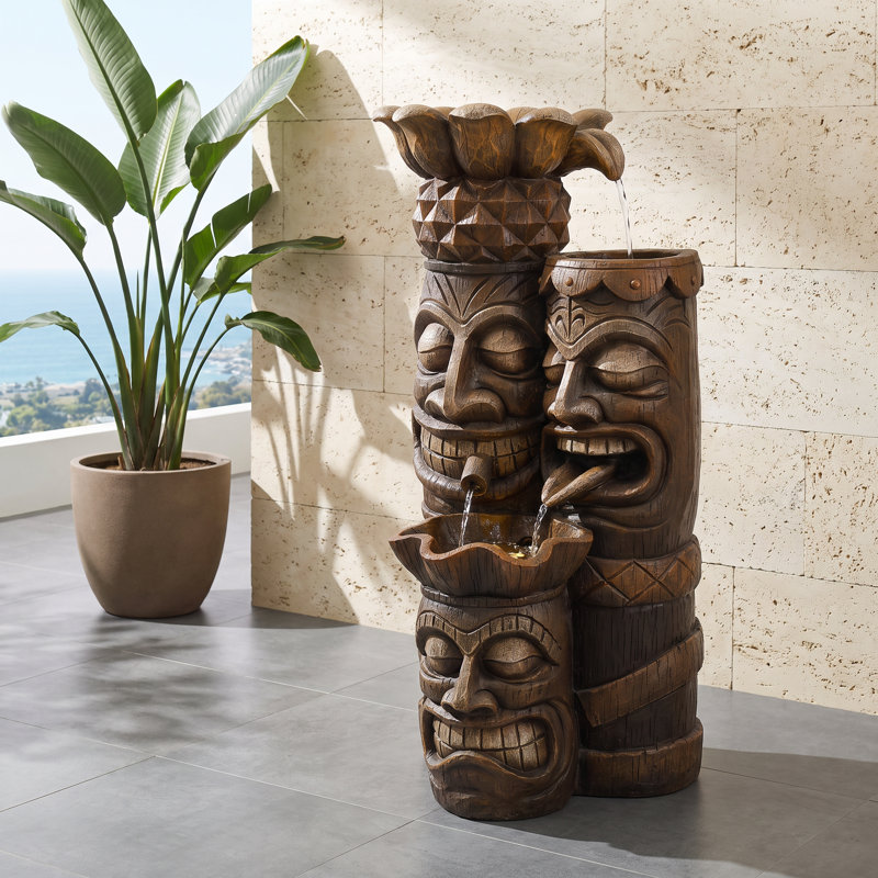 Fontaine cascade Tiki Head 15,0 x 14,6 x 29,5 pouces en résine brun rougeâtre