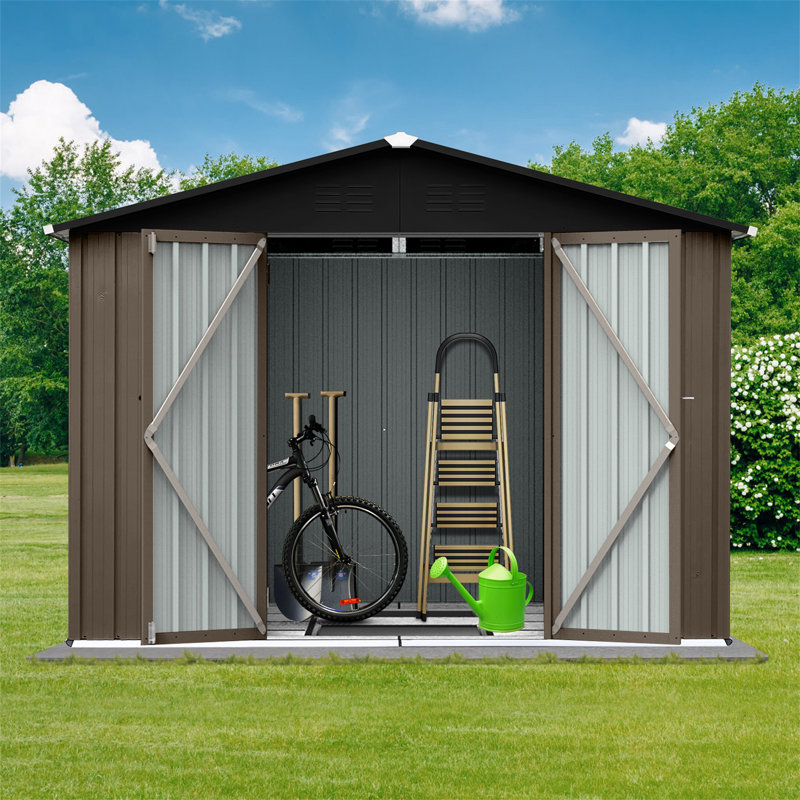 Metal Garden Sheds 8Ft×6Ft Outdoor Storage Sheds Brown + Black, Brown, 75.6" H x 102" W x 74.4" D