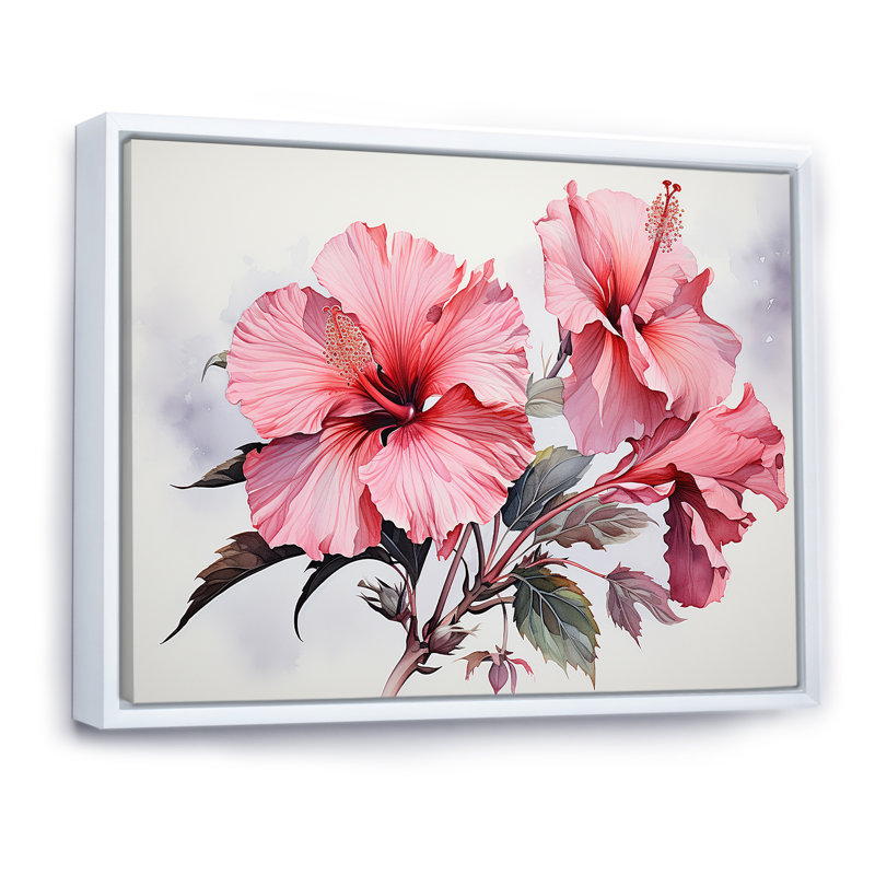 Hibiscus rose, Cadre flottant blanc, H 12 po x l 20 po x P 1 po