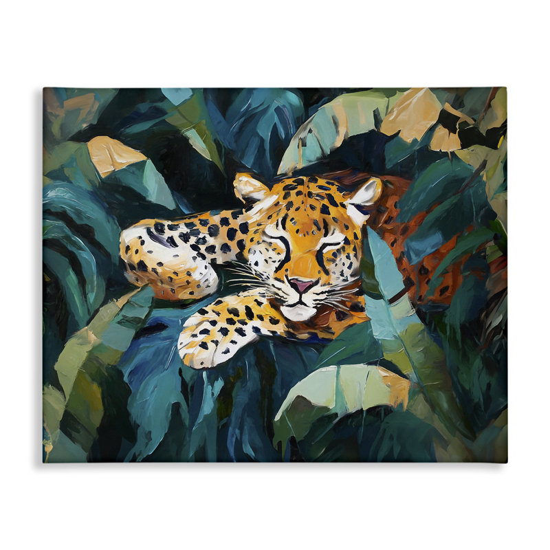«Leopard Sleeping in Leaves», art mural sur toile par Ramona Murdock, H 24 po x l 30 po